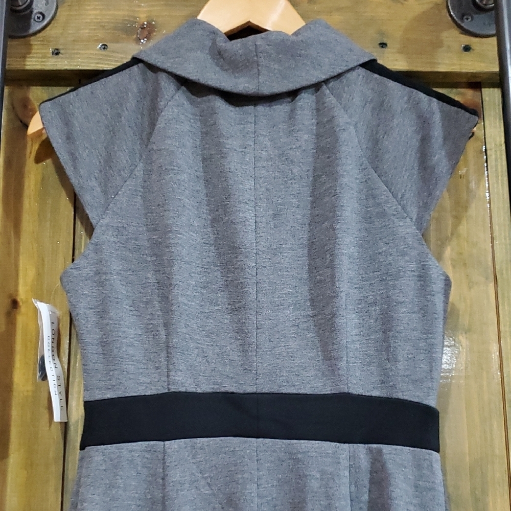 Gray Sleeveless Dress Classy Career Executive Office Sleek Mod Grunge Minimalist - Picture 6 of 7